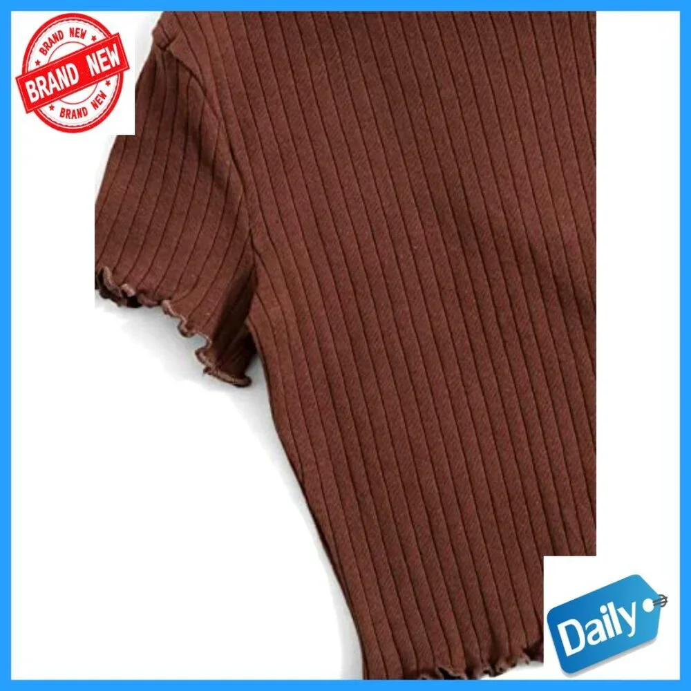 Girls' Crop Top Tee Slim Fit Cotton Rib Knit Short Sleeve Casual Wear
